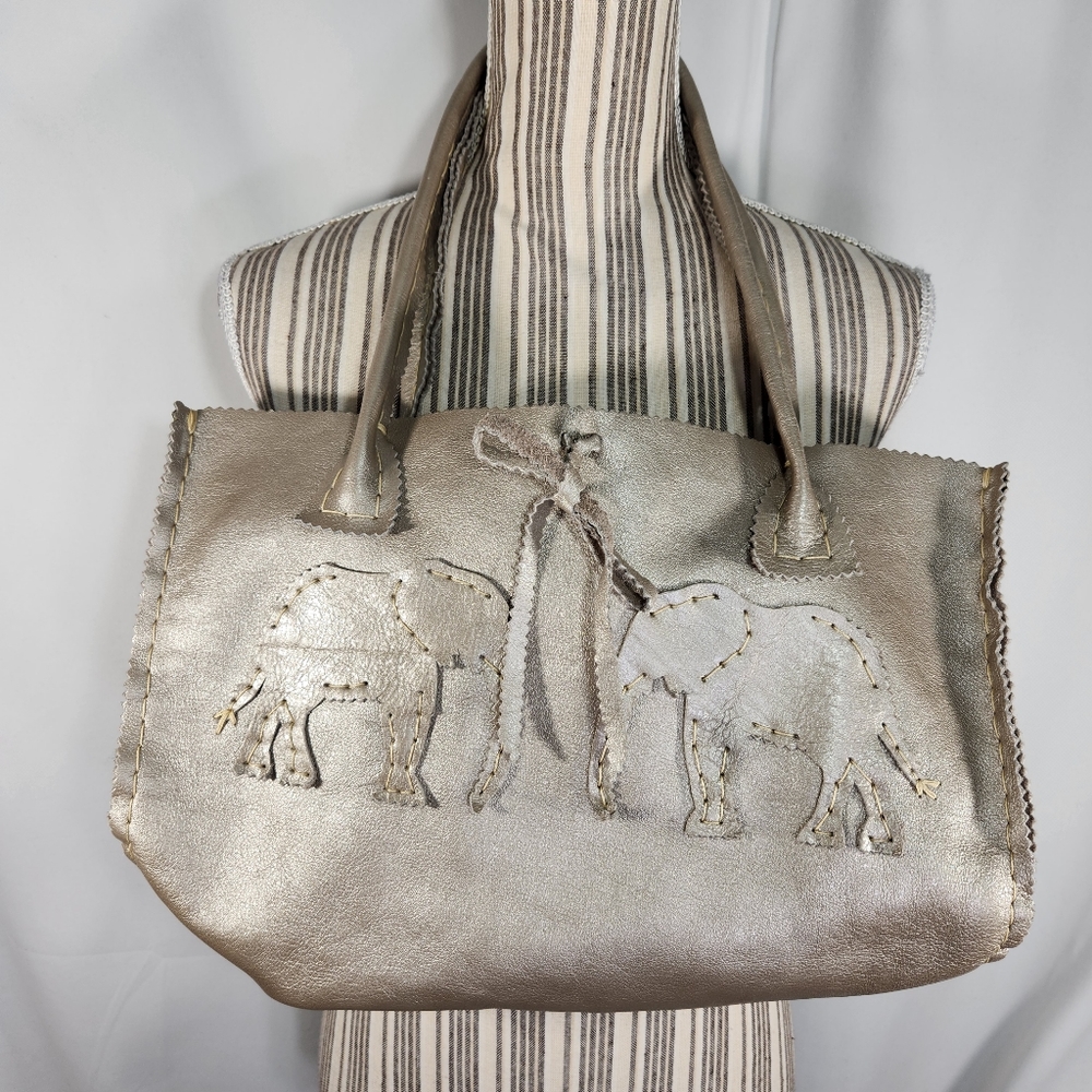 LPD Studios Leather Hand Sewn Pinking Edges Shoulder Bag Stag Horn Closure Purse